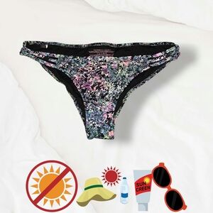Black and Multicolor Floral Bikini Bottom